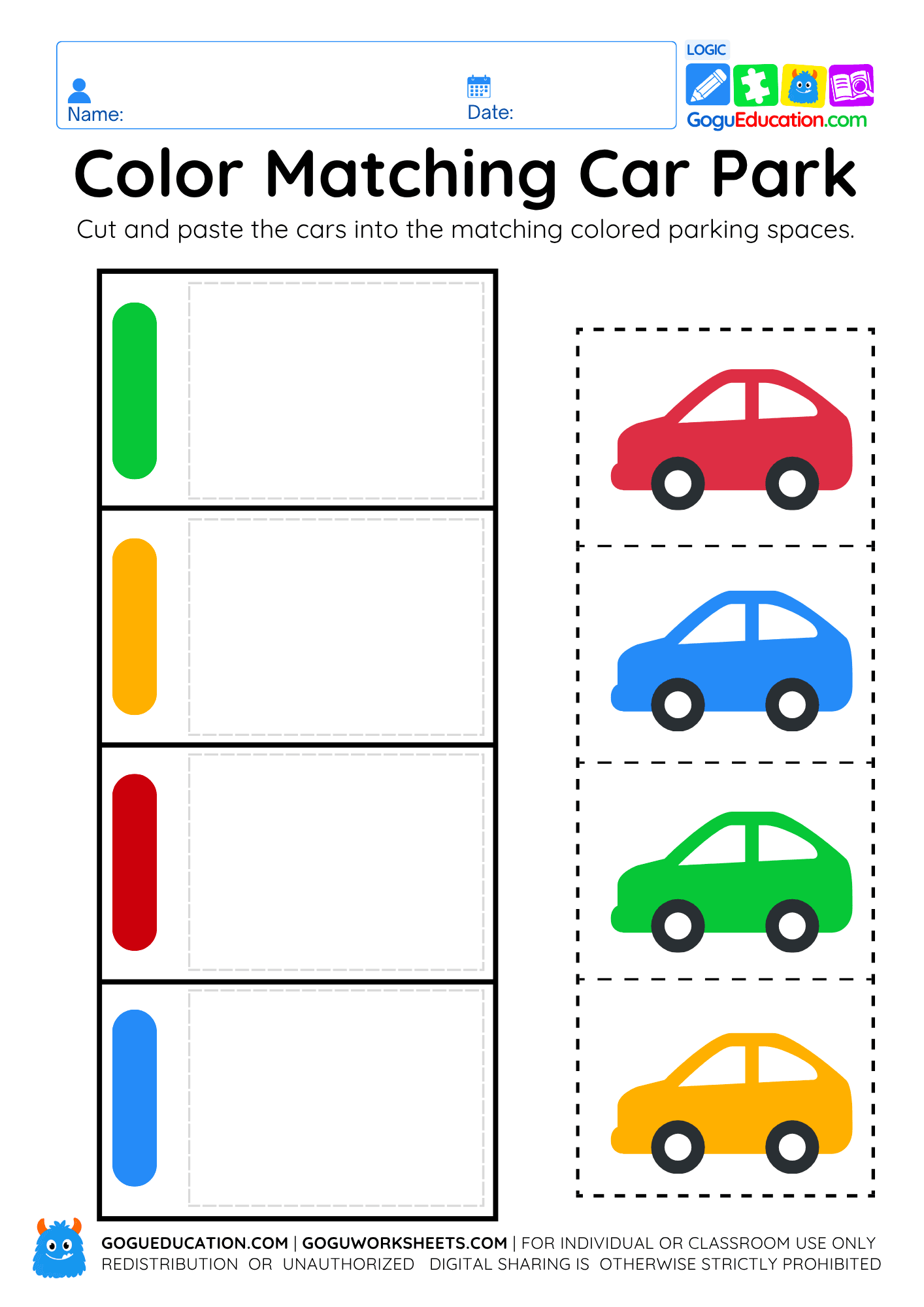 Matching Worksheet Car Park Colors worksheet preview