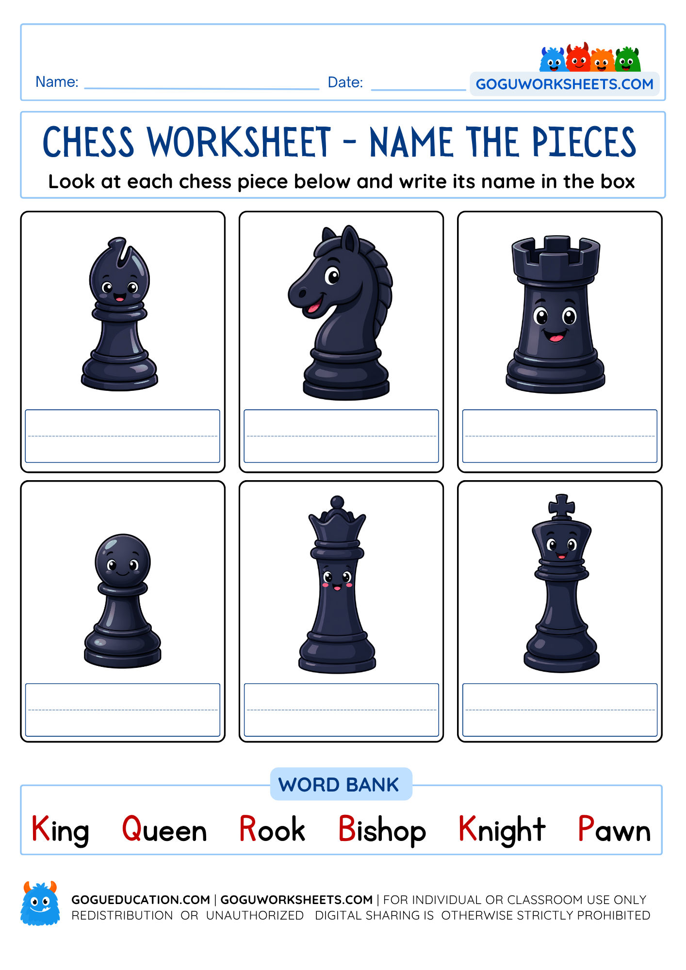 Chess Worksheet – Name the Pieces for Kids Worksheet preview