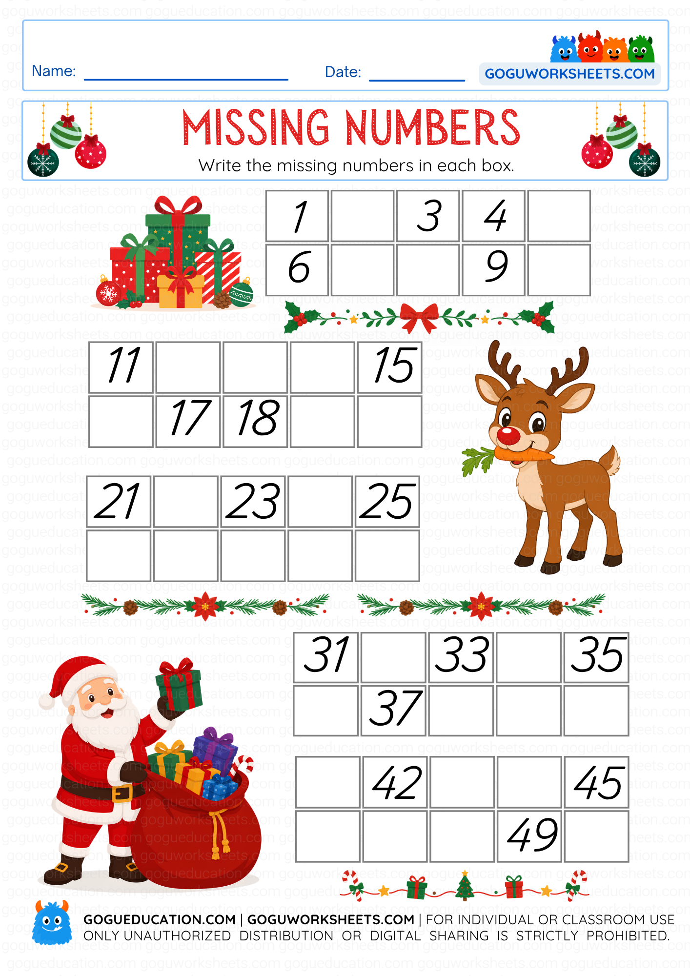 Printable symmetry drawing worksheet where children use a grid to complete the missing half of a Christmas reindeer.