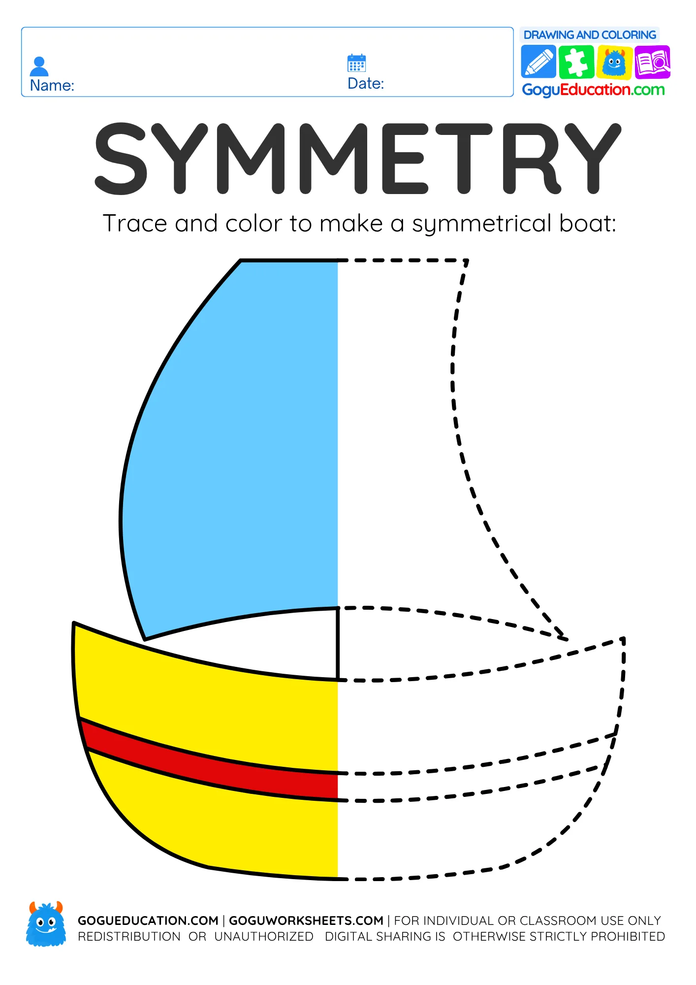Drawing Worksheet Boat Symmetry worksheet preview