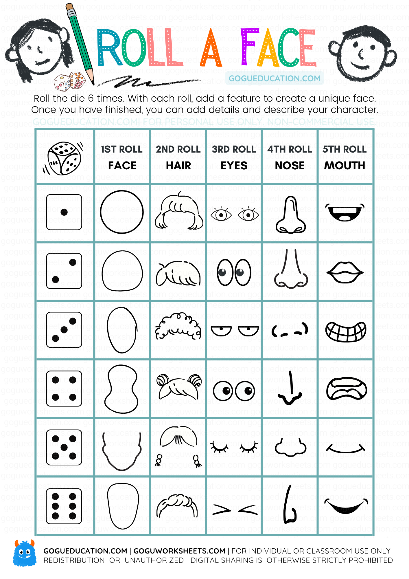 Draw the face Worksheet for Kids