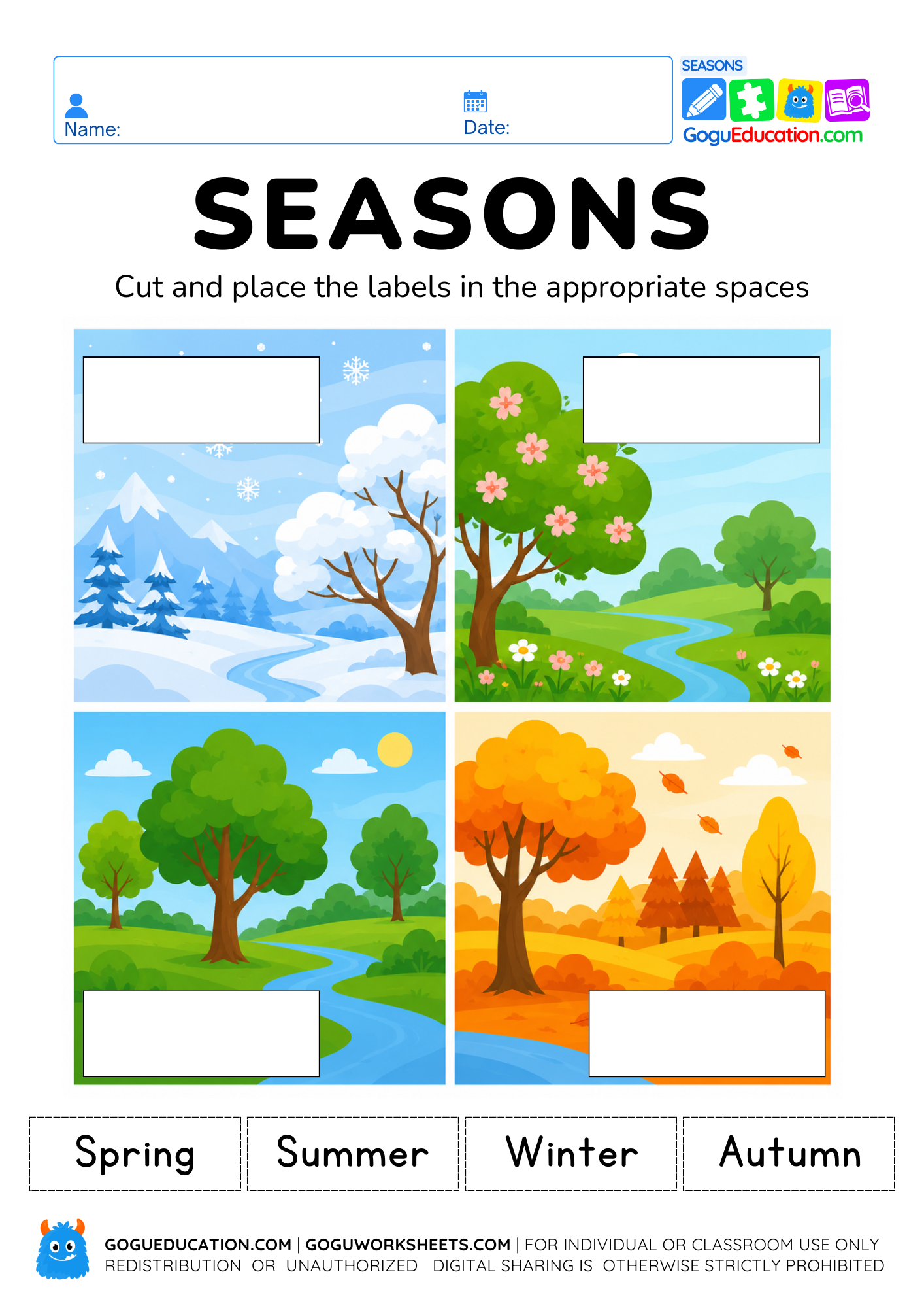 Free Seasons Cut and Paste Worksheet for Kids worksheet preview