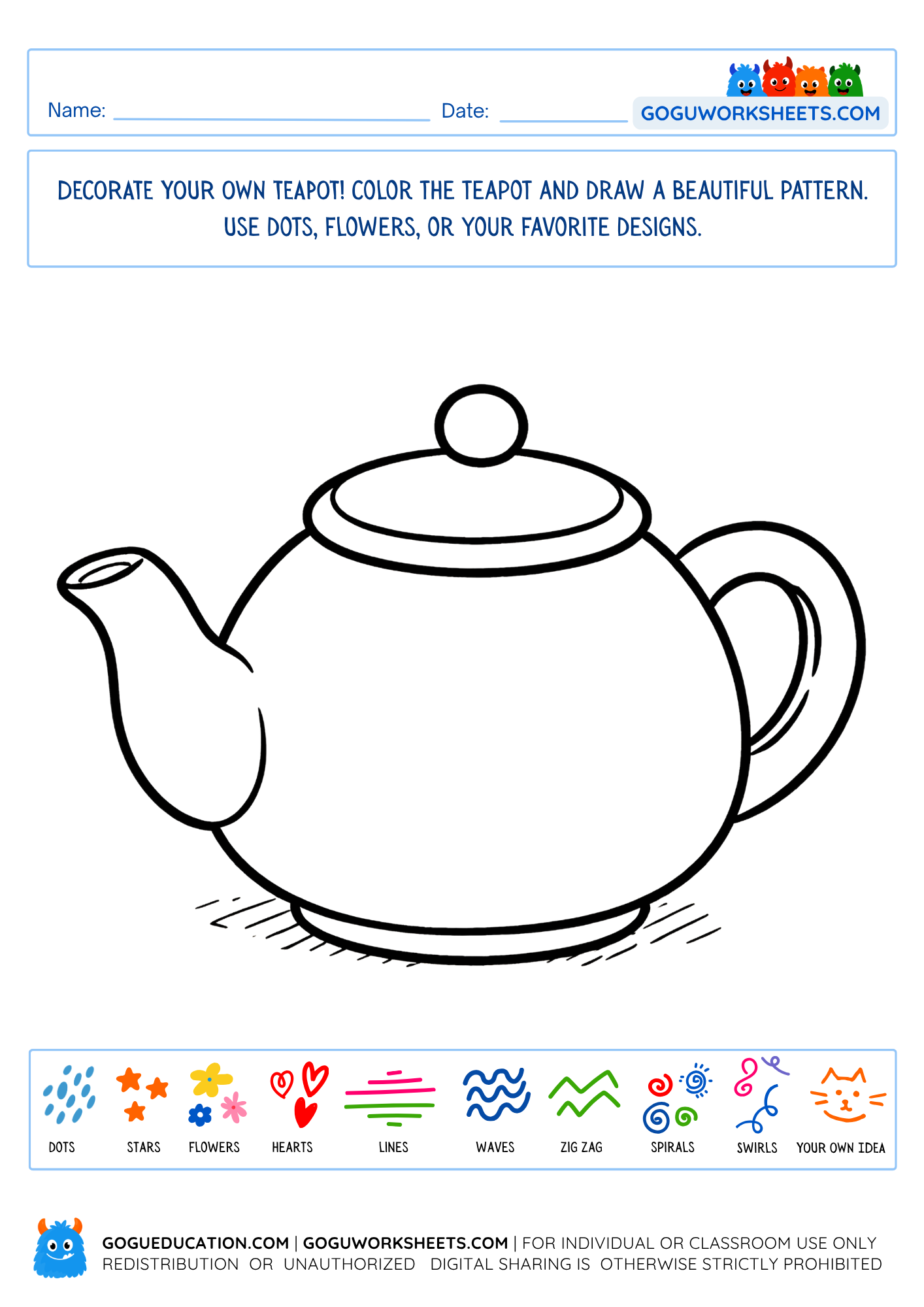 Design Your Own Teapot – Coloring & Pattern Worksheet preview