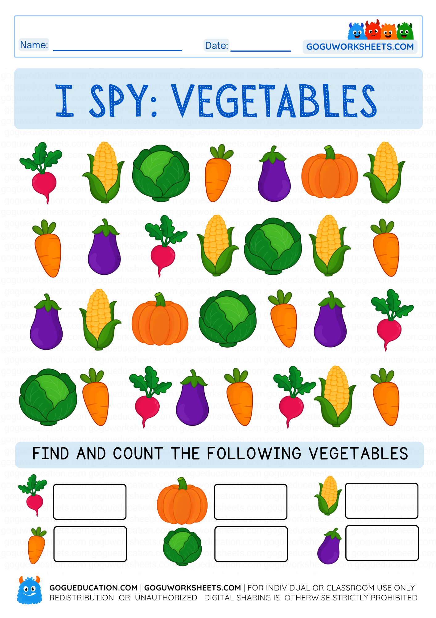 I Spy: Vegetables – Find and Count worksheet preview