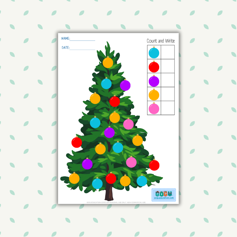 Christmas Counting Mathematics Worksheet Gogu Education