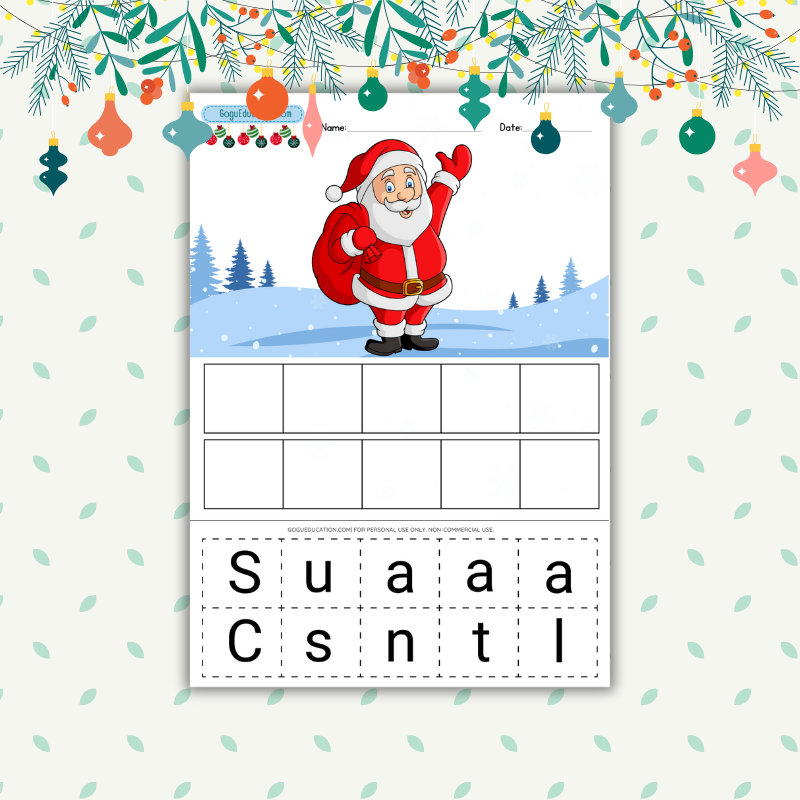 Printable ChristmasSanta Claus Word Cut and Paste Words Worksheet Gogu Education