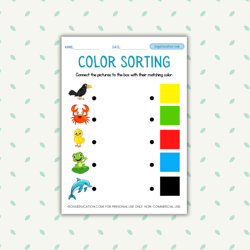 Color Sorting Worksheet for Kindergarten Animals