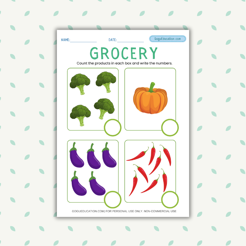 Counting Grocery Count the products in each box and write the numbers