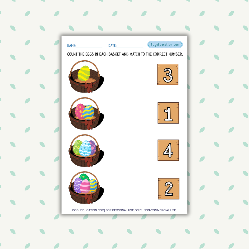 Easter Basket Counting Worksheet