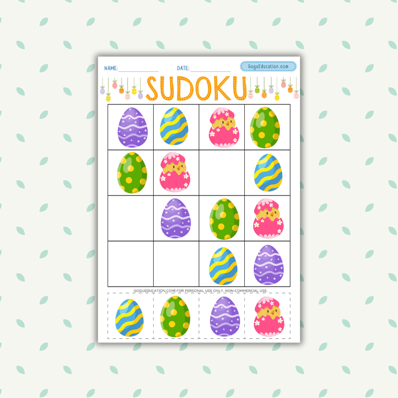 Easter Egg Sudoku Worksheet – Fun Logic Puzzle for Kids