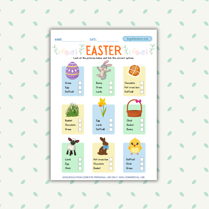 Easter Vocabulary Recognition Worksheet
