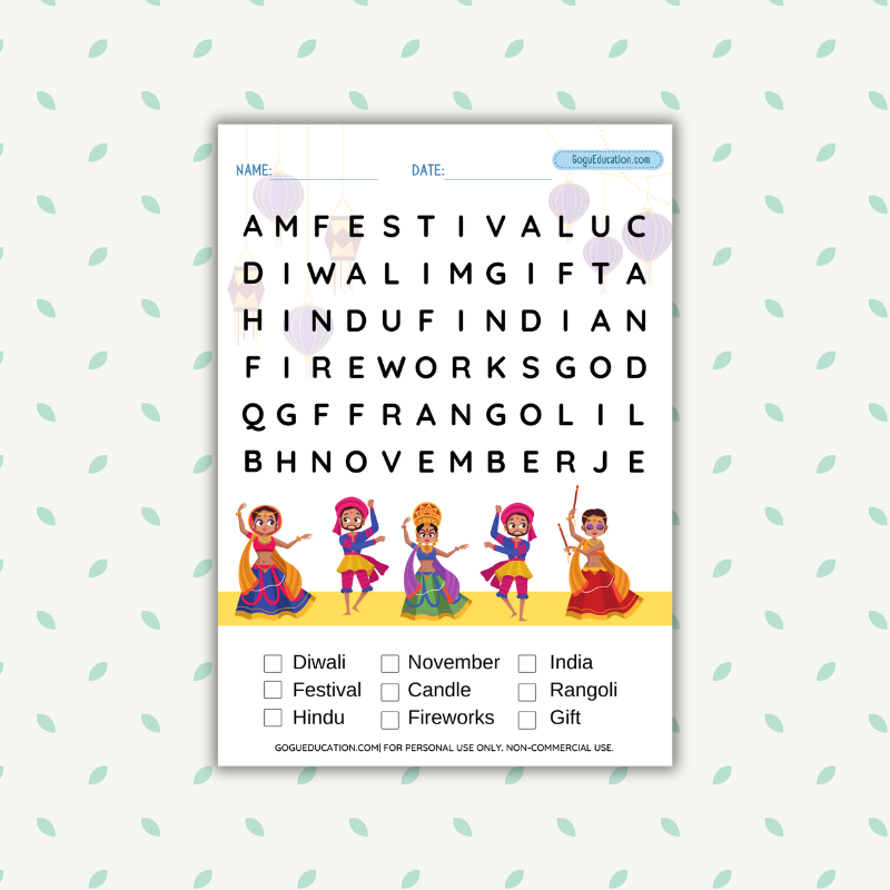 Diwali Word Search Worksheet Gogu Education