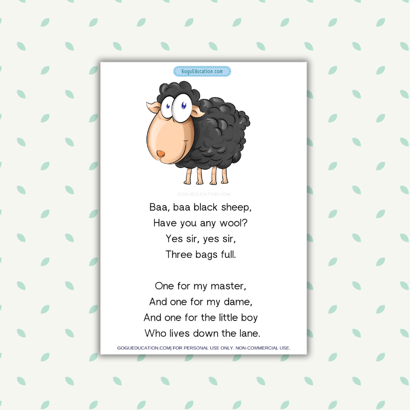 English Nursery Rhyme Baa, baa black sheep Gogu Education