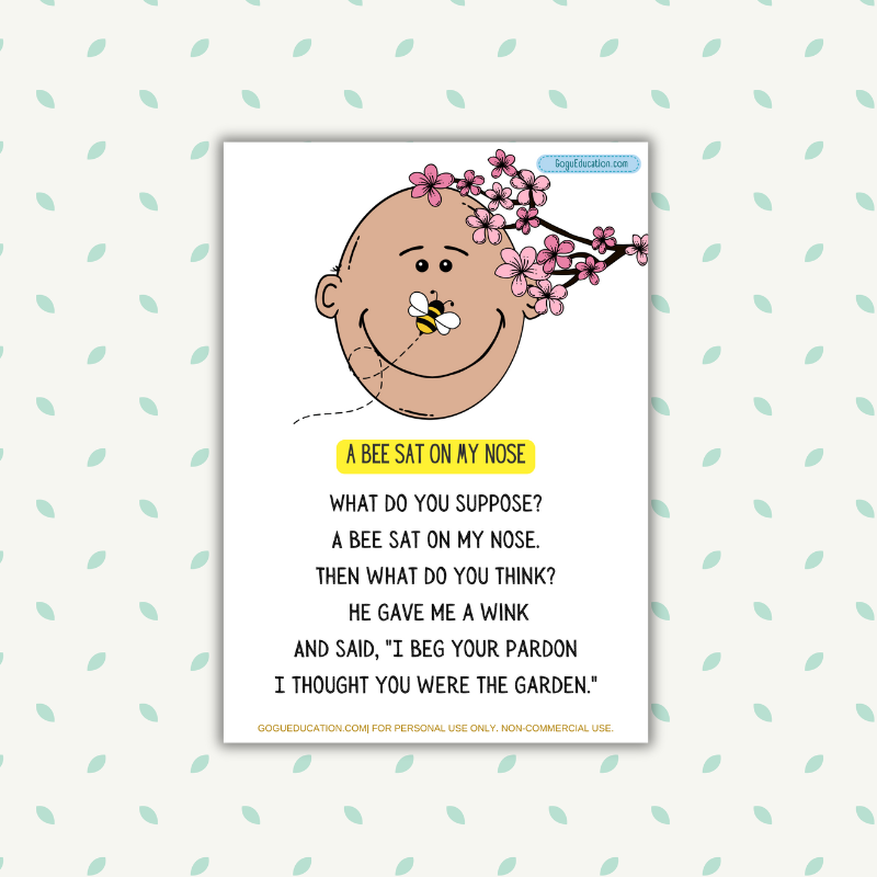 English Nursery Rhyme Finger Play A Bee Sat on My Nose Gogu Education