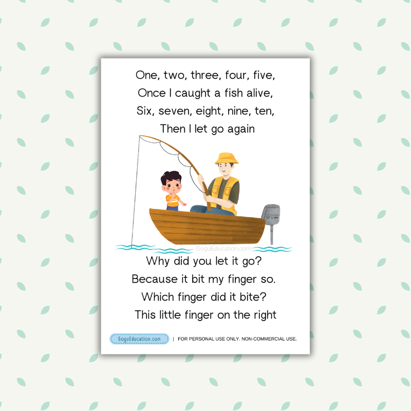 English Nursery Rhyme Once I caught a fish alive, Gogu Education