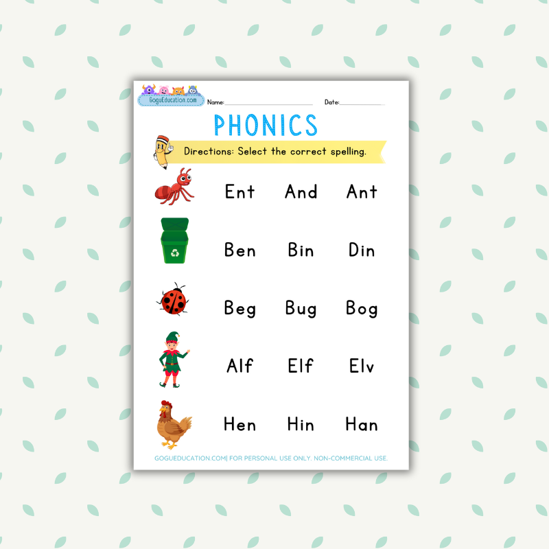 English Spelling Phonics Worksheet