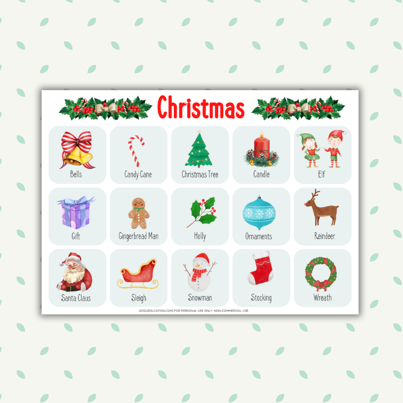 English Printables English Christmas Word Mat