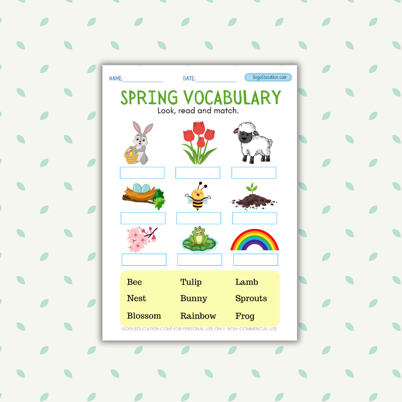 English Worksheets Spring Words Vocabulary Gogu Education