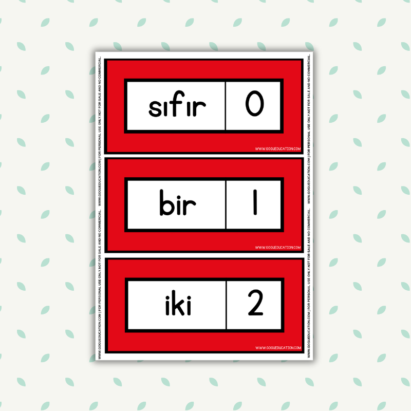 Math Counting Flashcard How to count in Turkish Number
