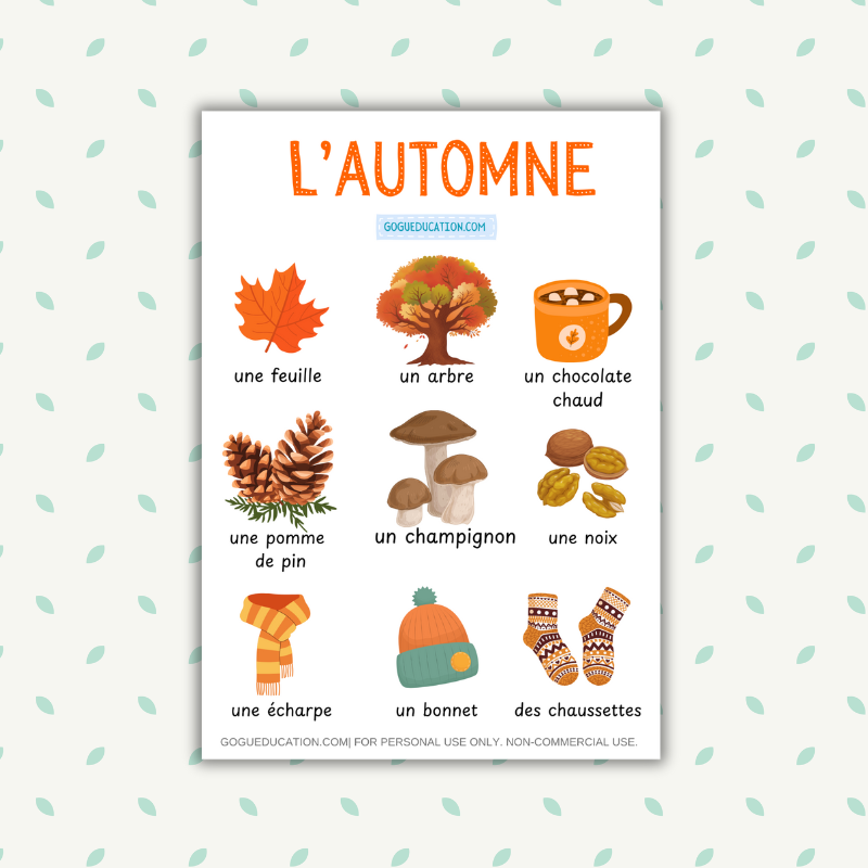French Words Poster Autumn L’automne