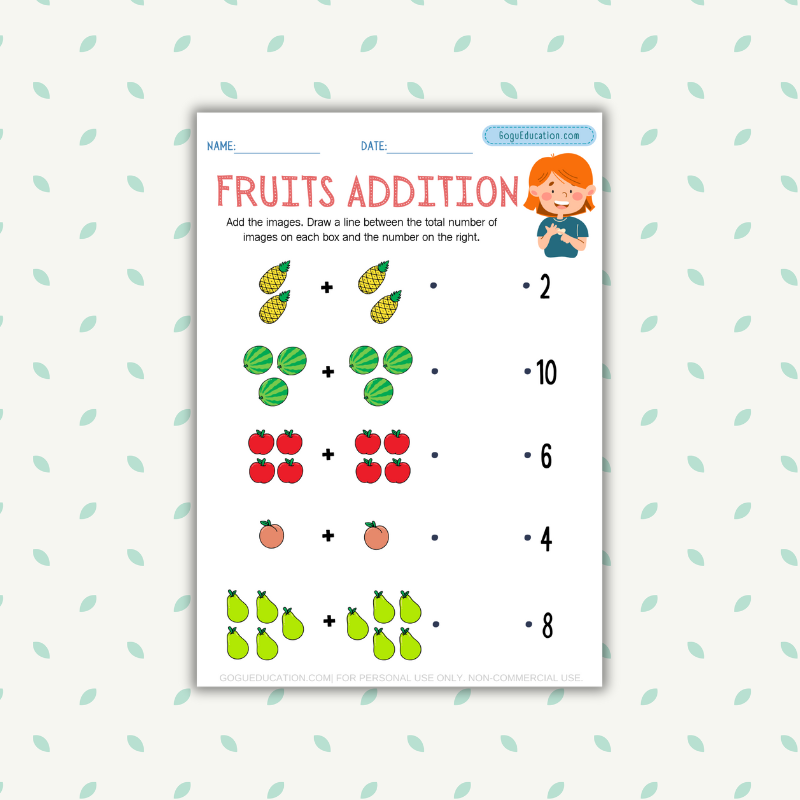 Fruits Addition Worksheet
