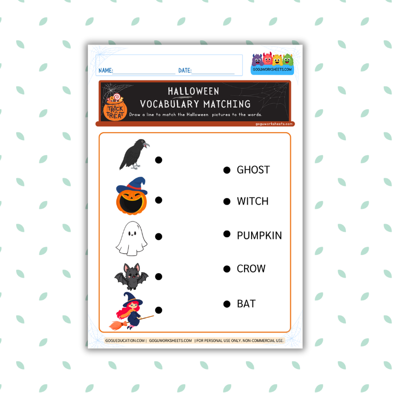 English Halloween Vocabulary Matching Worksheet Gogu Education