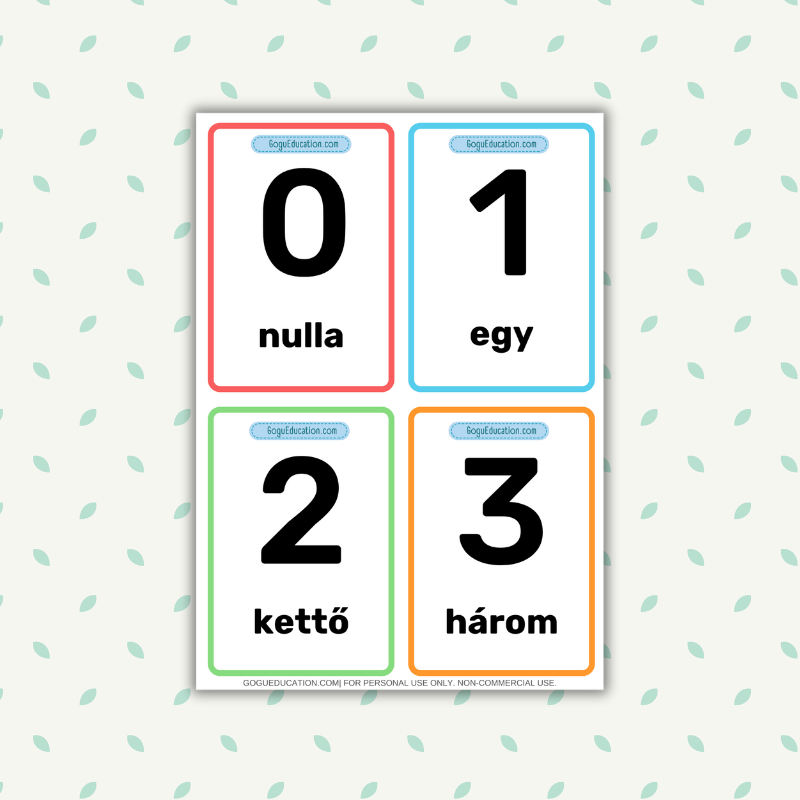 Hungarian Printable Flashcards Numbers Gogu Education