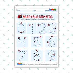 Numbers 0-9 Tracing Worksheet - Ladybug Helpers