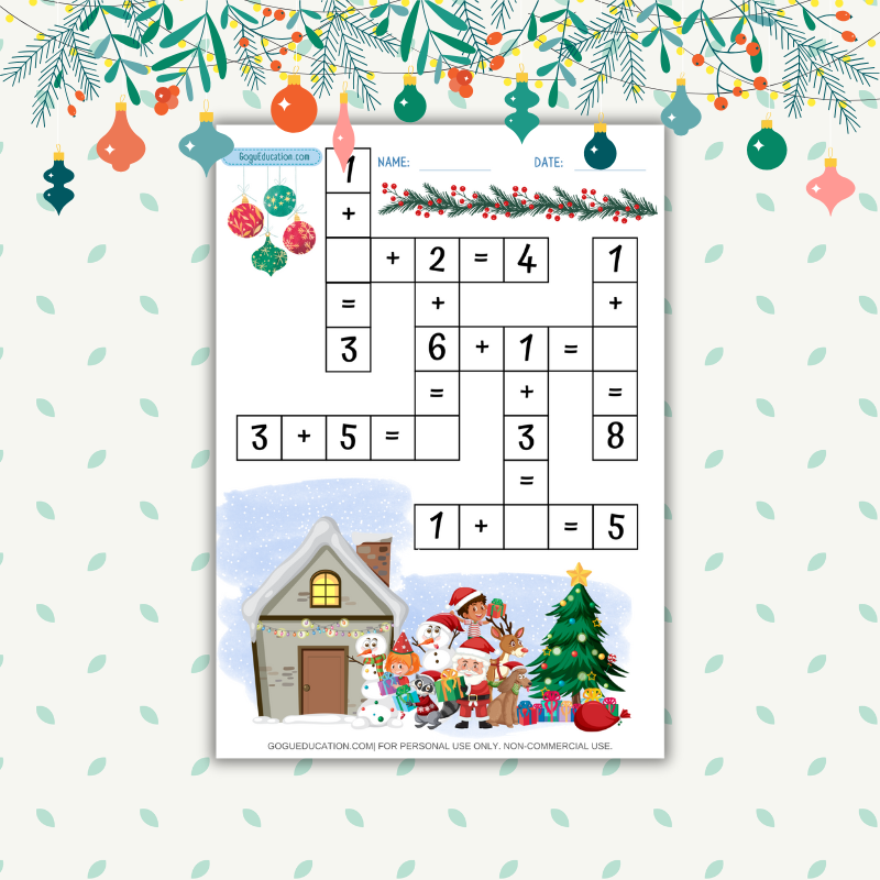 Math Addition Christmas Worksheet Gogu Education