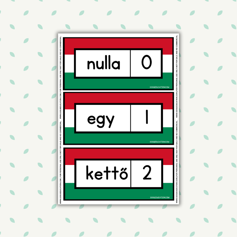 How to count in Hungarian Printable Flashcards