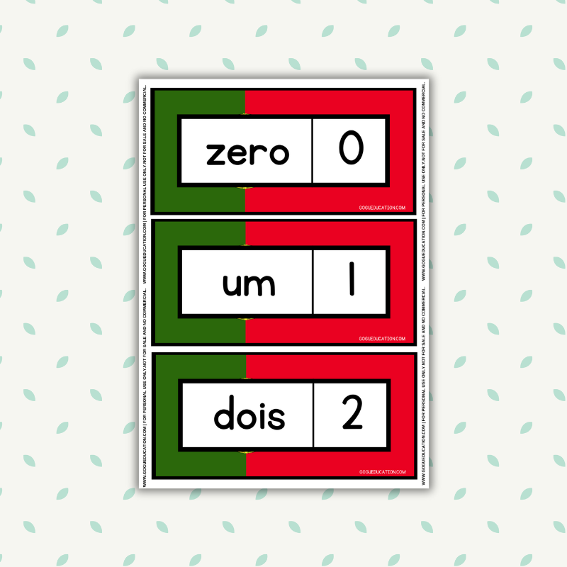 Math Worksheets Counting Flashcard How to count in Numbers Portuguese