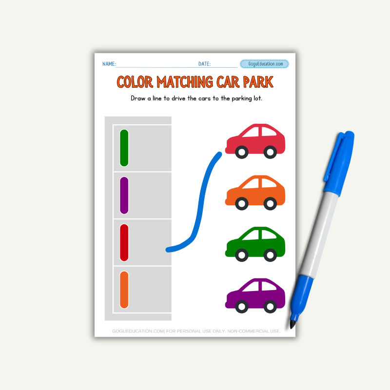 Car Park Color Matching Worksheet Gogu Education