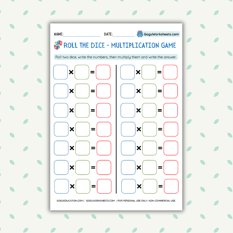 Math - Roll the Dice - Multiplication Game