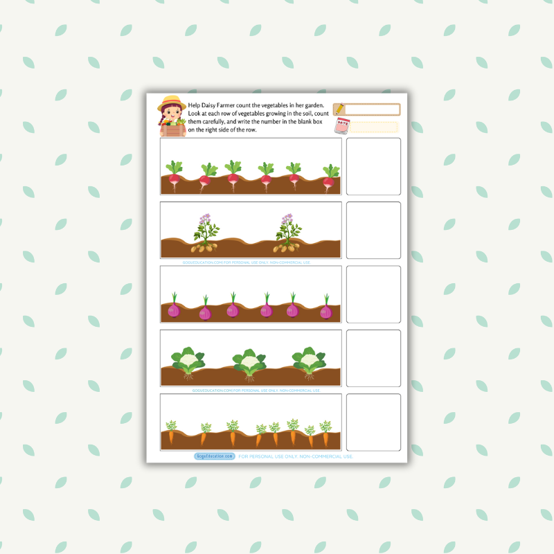 Math Worksheet Counting Vegetables