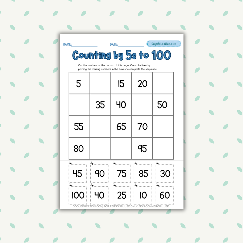 Math Worksheet Counting by 5s to 100 Gogu Education