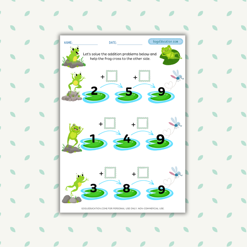 Math Worksheet Solve the Addition Problems Frog Jump Gogu Education