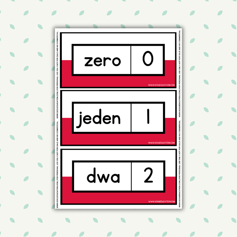 Math Counting Flashcards How to count in Polish Numbers