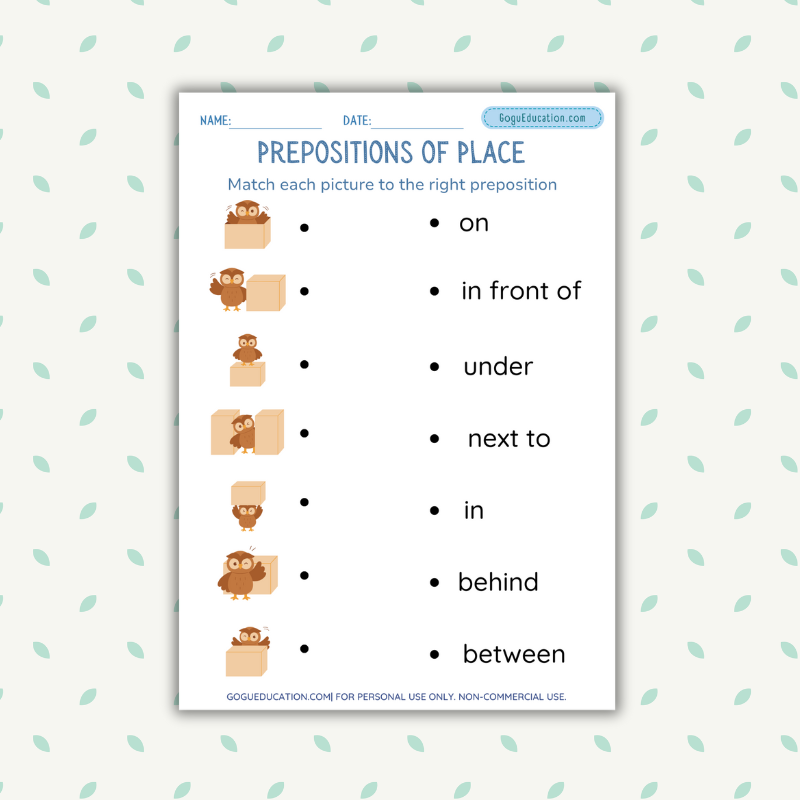 Printable Preposition English Worksheet Gogu Education