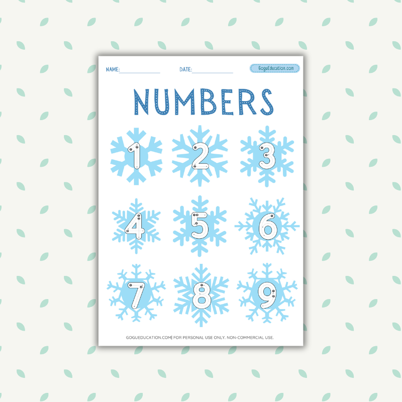 Snowflakes Tracing Numbers 1-9 Gogu Education
