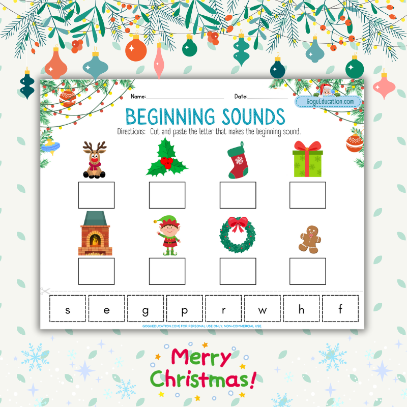 Beginning Sounds Christmas Worksheet Gogu Education
