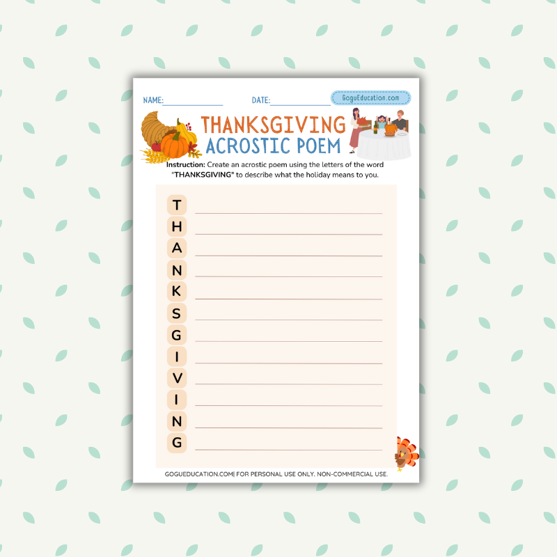 Thanksgiving Acrostic Poem