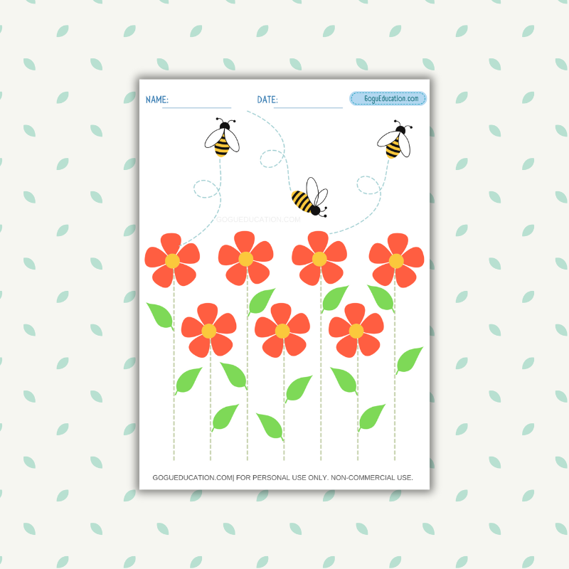 Tracing the Lines Worksheets Bees and Flowers Gogu Education