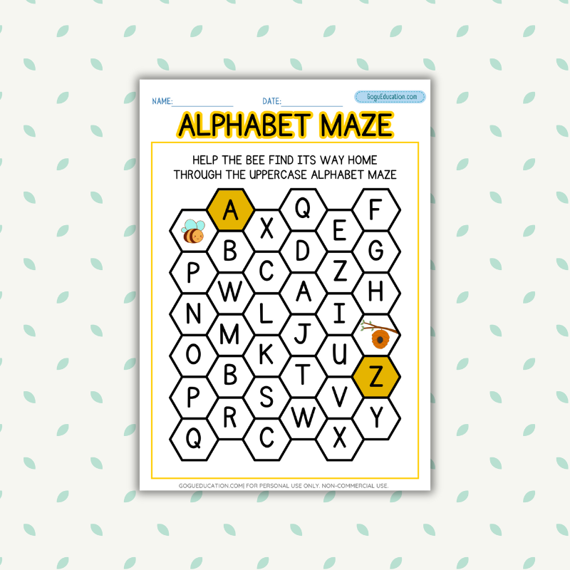 Uppercase Letters Honeycomb Maze