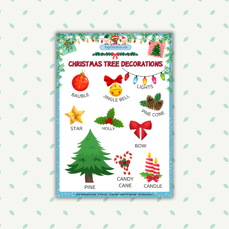 English Vocabulary Christmas Tree Decorations