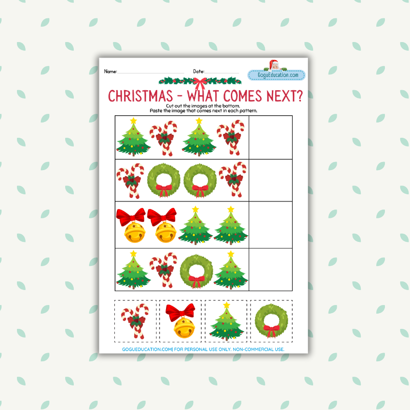 What Comes Next? Christmas Pattern Worksheet Gogu Education