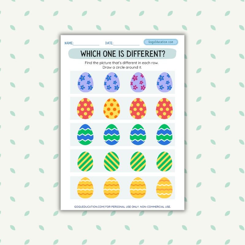 Which One is Different Easter Eggs Worksheet