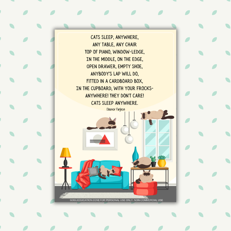 Cats Sleep Anywhere Poem by Eleanor Farjeon