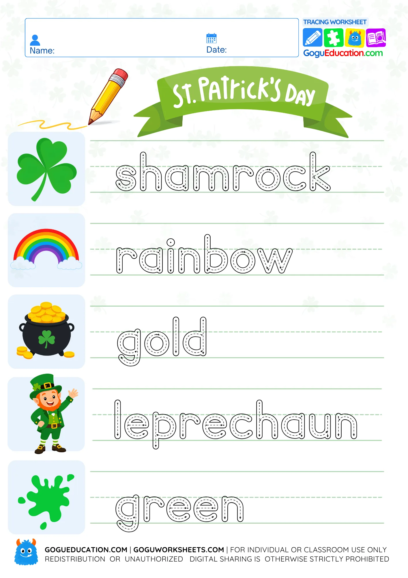St Patricks Day Tracing Worksheet worksheet preview