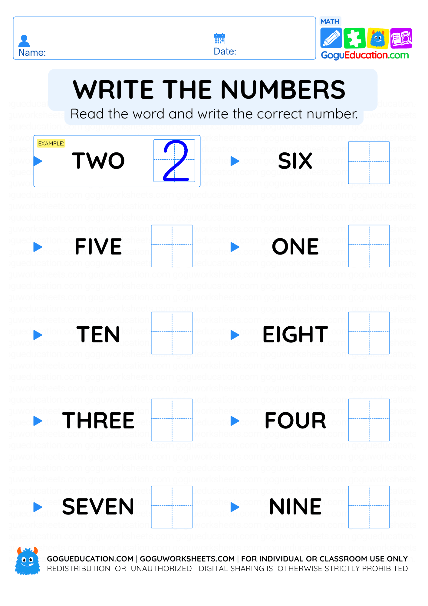 Write the Numbers 1 to 10 Worksheet worksheet preview